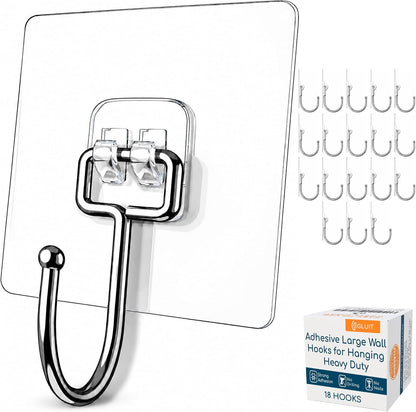 GLUIT Adhesive Wall Hooks for Hanging Heavy Duty 22 lbs Hooks for Walls No Drill, Towel Sticky Clear Hook, Waterproof, Home, Bathroom, Kitchen, Office, and Outdoor 12 Pack