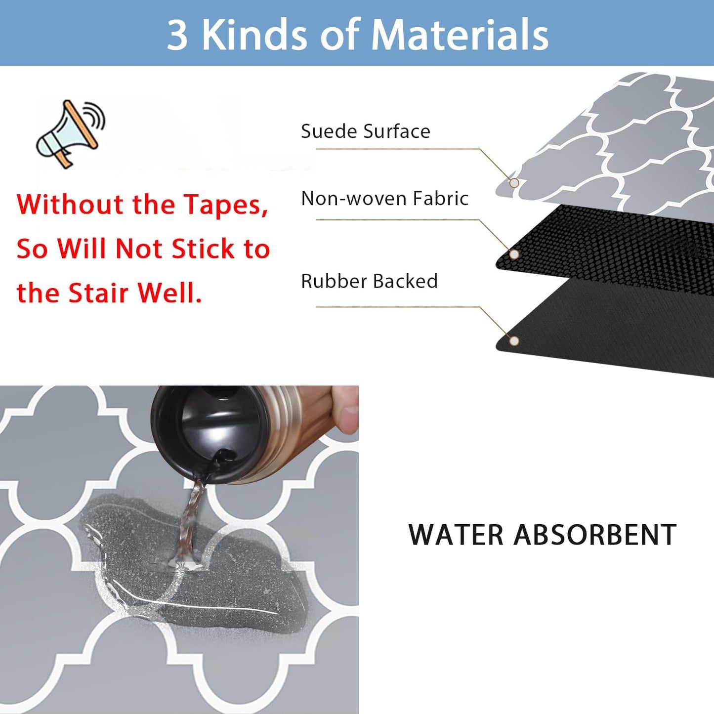 Non Slip Rubber Carpet Stair Treads for Wooden Steps Indoor, 15 Pack Slip Resistant Stair Rug Staircase Step Treads Pads for Pet, Kids and Elderly, Black Marble