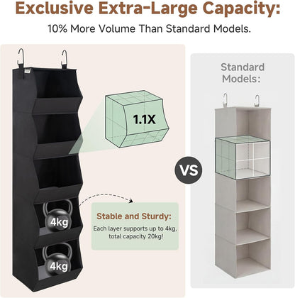 StorageWorks Basics Hanging Closet Organizer, 4-Shelf Wide Trapezoid Closet Shelves with Reinforced Anti-Sagging Support for Sweaters, Hoodies and Handbags, Foldable Storage Organizer, Beige