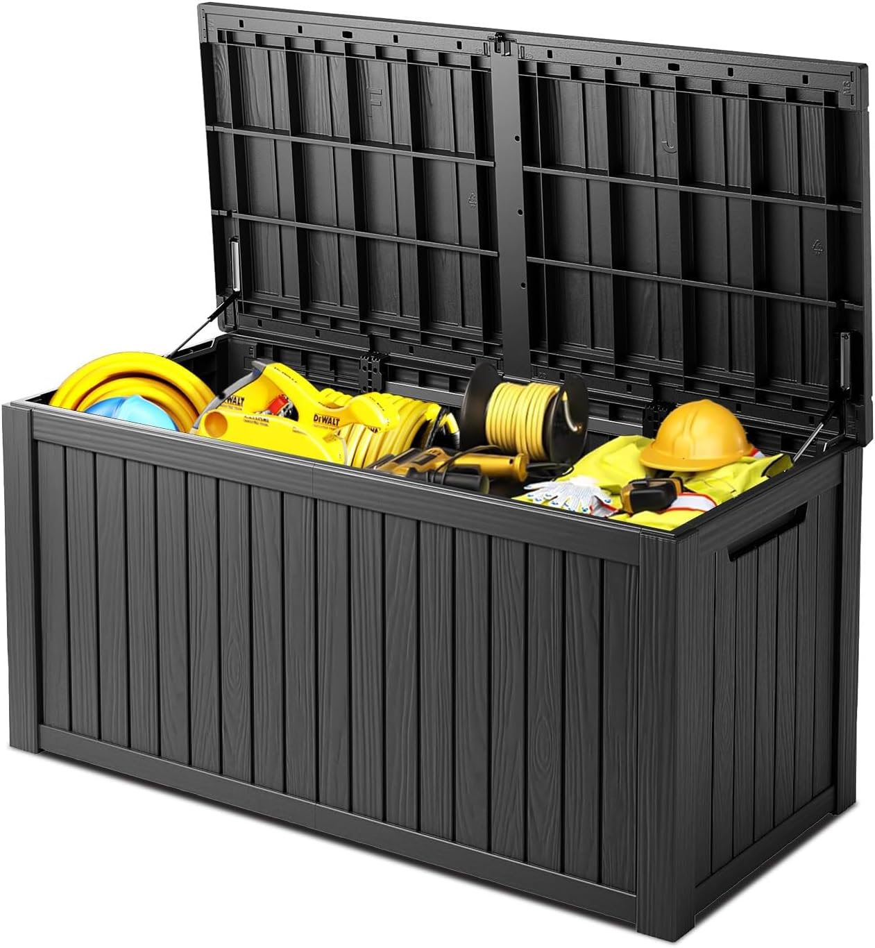 200 Gallon Deck Box, Resin Outdoor Waterproof Storage Box, Lockable Storage Box With Handle for Patio Furniture - Garden Tools - Swimming Pool Tools UV Resistant, Black