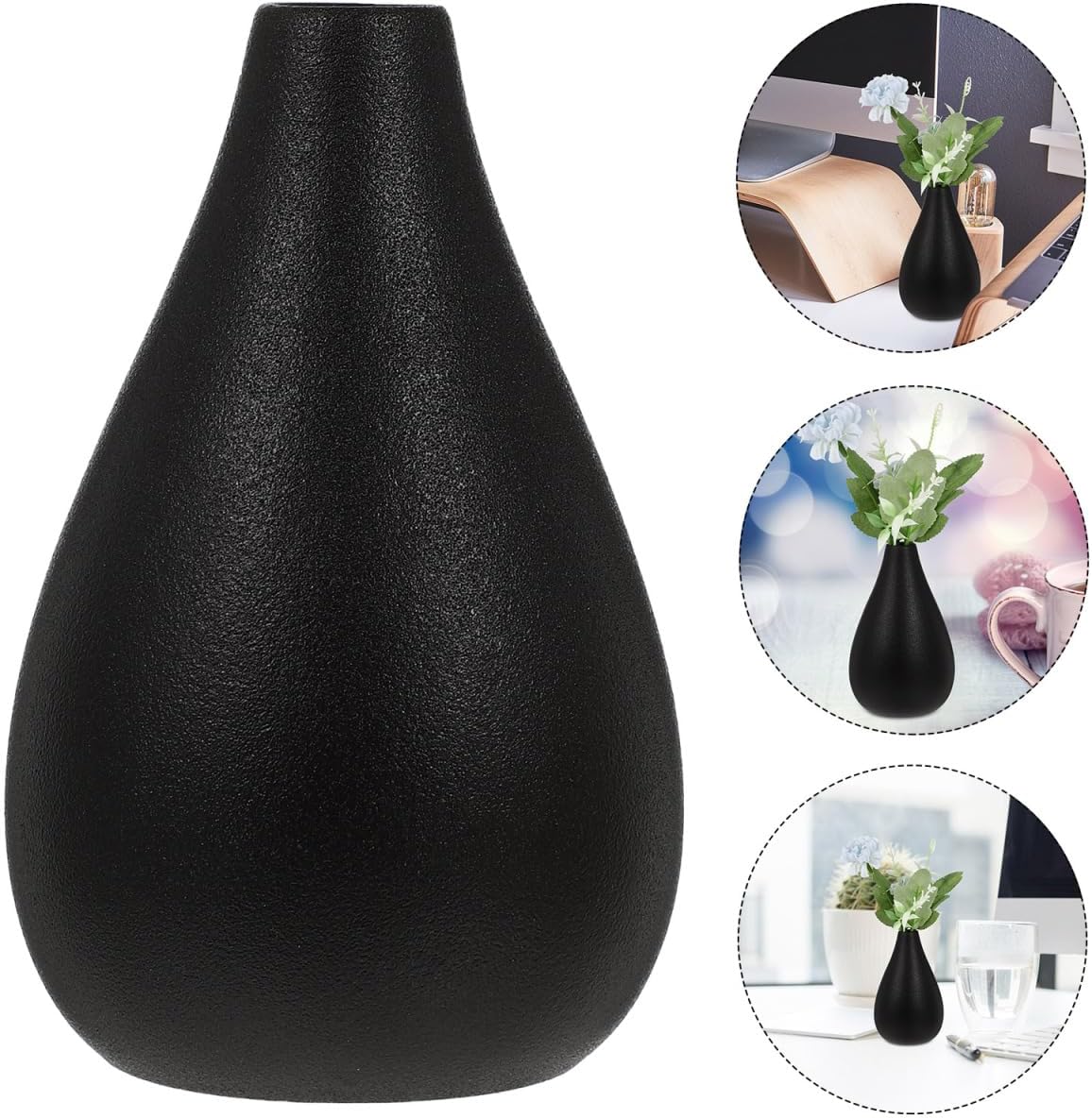 VOSAREA Small Black Vase Set of 2 Rustic Ceramic Flower Vases for Home Decor Minimalist Tabletop Accent for Desk Bookshelf Windowsill 4.13 X 4.72 X 2.36 in