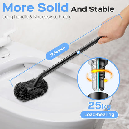 HAMITOR Toilet Plunger and Brush Set: 2 in 1 Stainless Steel Rustproof Combo with Deep Cleaning Curved Bristles - Heavy Duty Toilet Unclogging for Family Bathroom - Compact Apartment Accessories