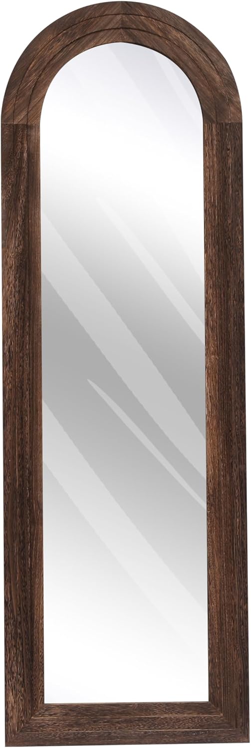 ZHUNFA Arched Full Length Mirror with Solid Wood Frame | 65x22 Farmhouse Wall Mirror Full Length with Stand, Vertical Hanging, Leaning Standing for Bedroom,Living Room, Rustic White