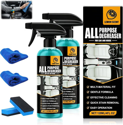 2Pcs All Purpose Degreaser for Car and House, Lemon Scent Mulit Heavy-Duty Cleaning Spray, Car and House Multi-purpose Cleaning Spray, Quick Stain Removal For Cars Kitchen Bathroom
