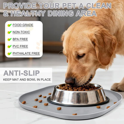 SMILOOL Silicone Pet Food Mat with Raised Edge for Food and Water Bowl, Dog Feeding Mats, Cat Food Trays for Floor Waterproof, Rubber Tray for Dogs and Cats, 19 x 12 x 0.7 Black