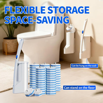 Disposable Toilet Brush Set with 60 Replacement Heads, Toilet Cleaning Replacement Pads, Starter Kit with Storage Case for Deep Cleaning and Hygienic Bathroom Maintenance