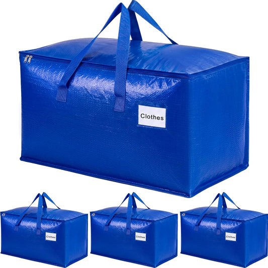 KYODOLED 10-Pack Clear Moving Bags Heavy Duty Extra Large, Storage Totes with Reinforced Handles, Zippers & Label Pocket, Transparent Packing Containers for College Dorm, Clothes, Bedding, Toys