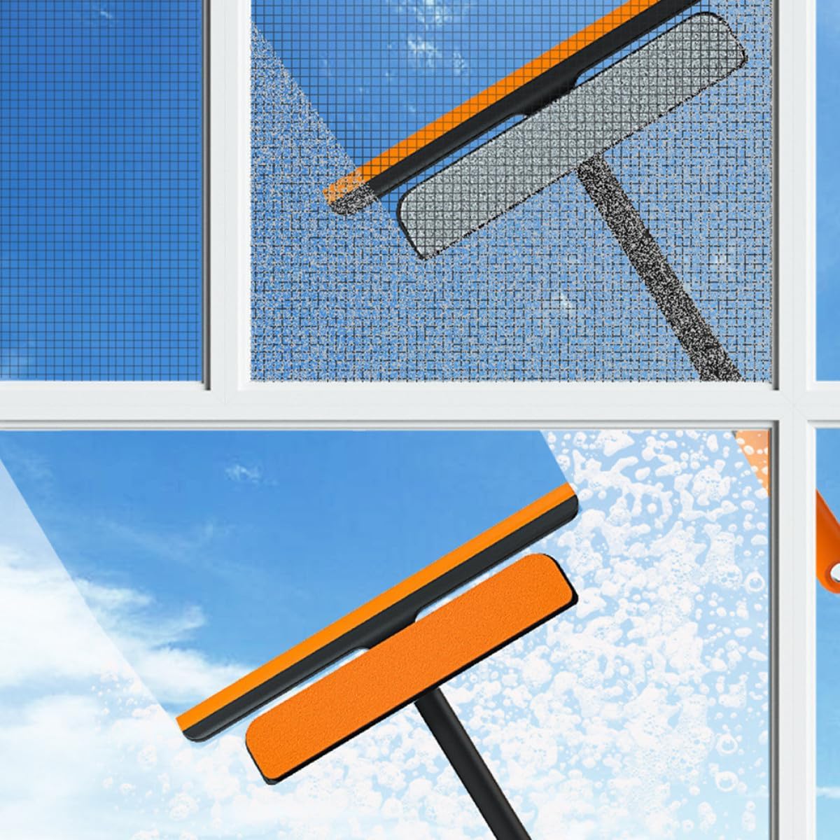 LABRIMP Window Screen Cleaning Brush and Scrubber Tool 34x27.4cm with Double-Sided Squeegee for Glass and Mesh, Multifunctional Window Cleaner Kit for Indoor and Outdoor Use