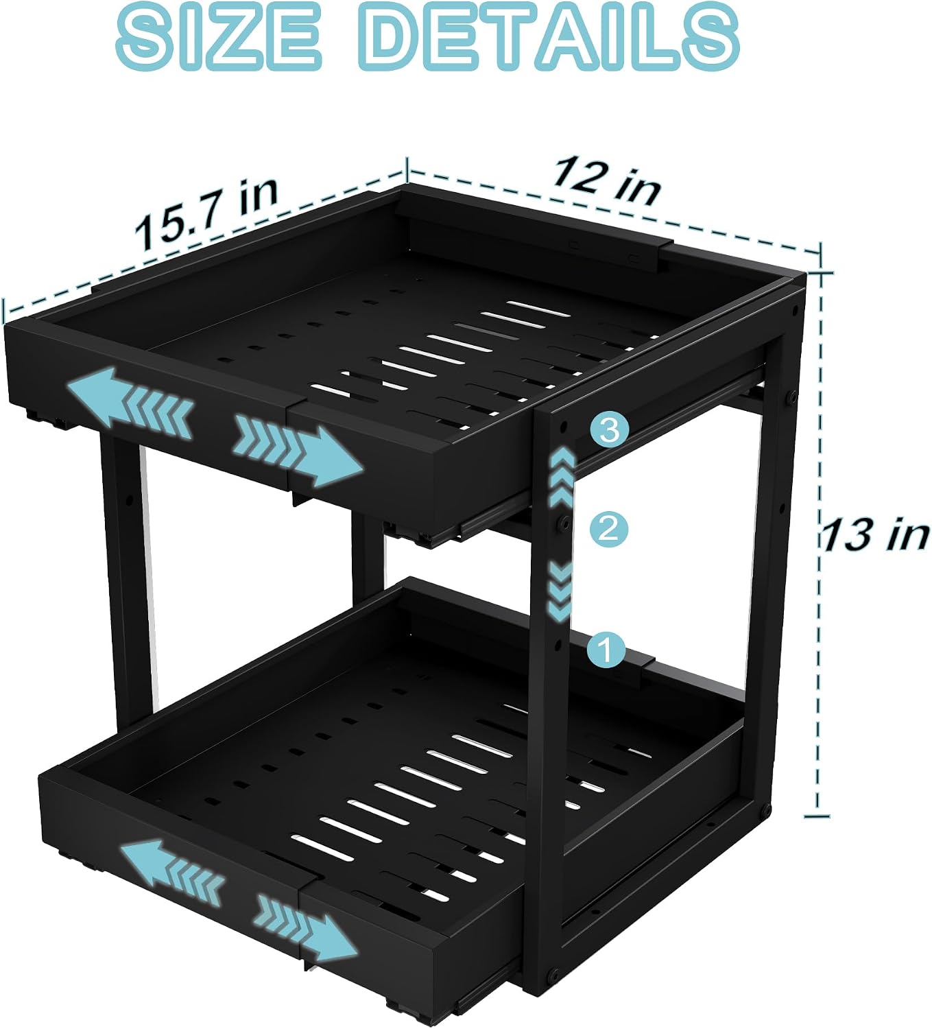 Golener 2-Tier Expandable Pull Out Cabinet Organizer - Slide Out Drawers for Kitchen Cabinets, Bathroom Organizers and Storage, Under Sink Organizer for Kitchen Storage Organization, White Metal Frame