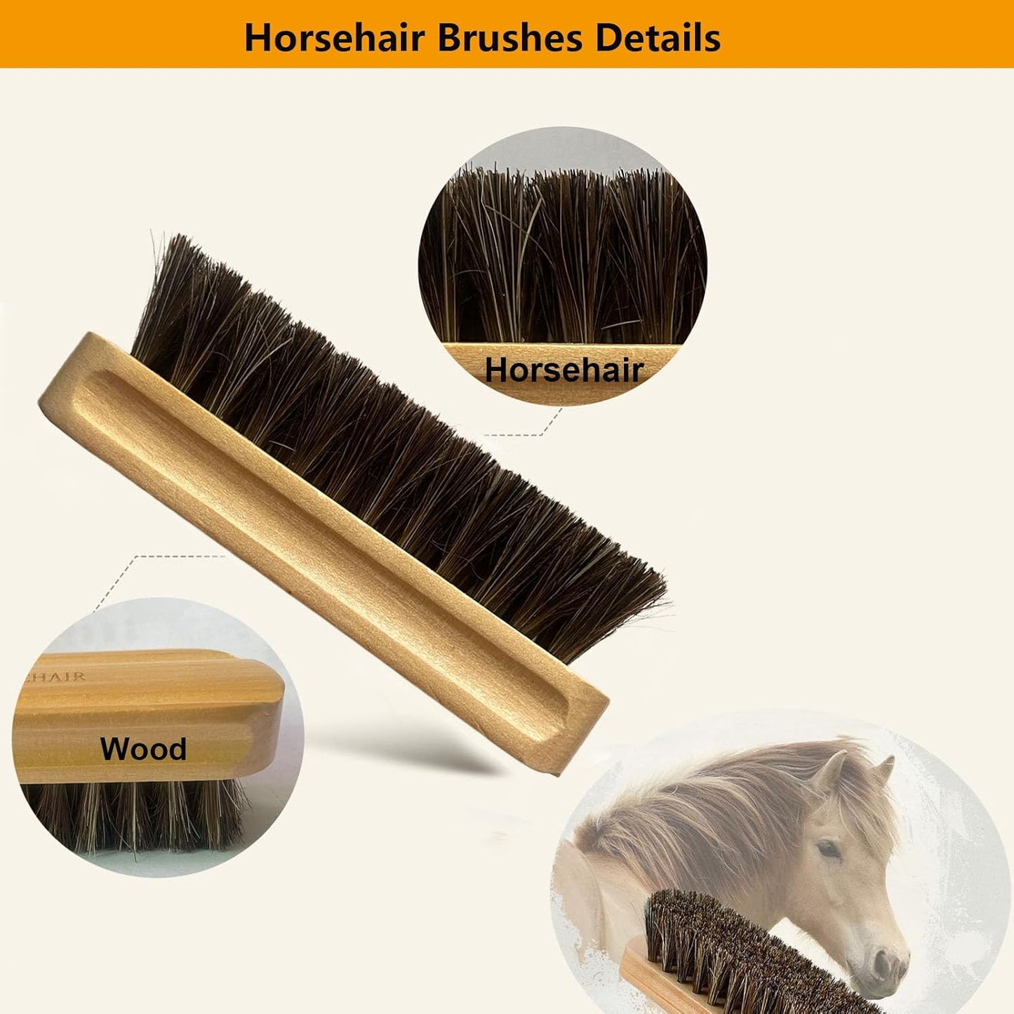 Horsehair Laundry Stain Brush 3 Pack Clothes Brush Shoes Soft Bristle Cleaning Brush Natural Wood Laundry Brush for Stains on Clothes Shoes Polishing Brush Shining Brushes