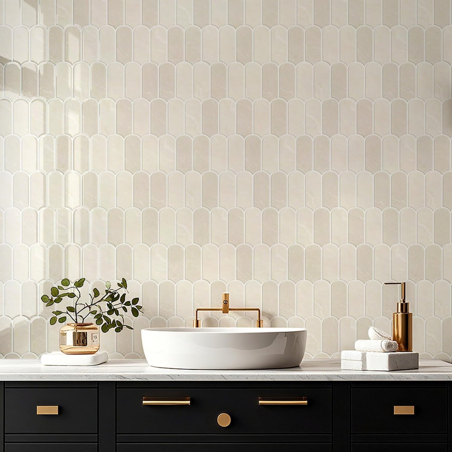 Peel and Stick Backsplash for Kitchen 12 x 12 in, Beige, 10PCS | Self Adhesive, Waterproof, Vinyl, Renter Friendly, 3D Wall Tiles for Bathroom, Shower, Laundry Room