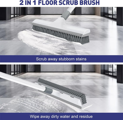 Yolaist 60 inch Long Handle Floor Scrub Brush, 2 in 1 Heavy Duty Hard Bristle Deck Scrubber & Squeegee for Tile, Wall, Concrete, Shower, Bathroom, Kitchen, Garage, Patio