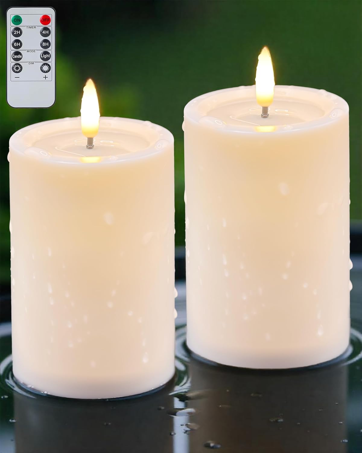 Gmnee 3"x6" Outdoor Waterproof Flameless Candles with Remote and Timers, LED Candles, Battery Operated Candles, Electric Fake Pillar Candles for Patio, Porch, and Lanterns Decor (White, Plastic)