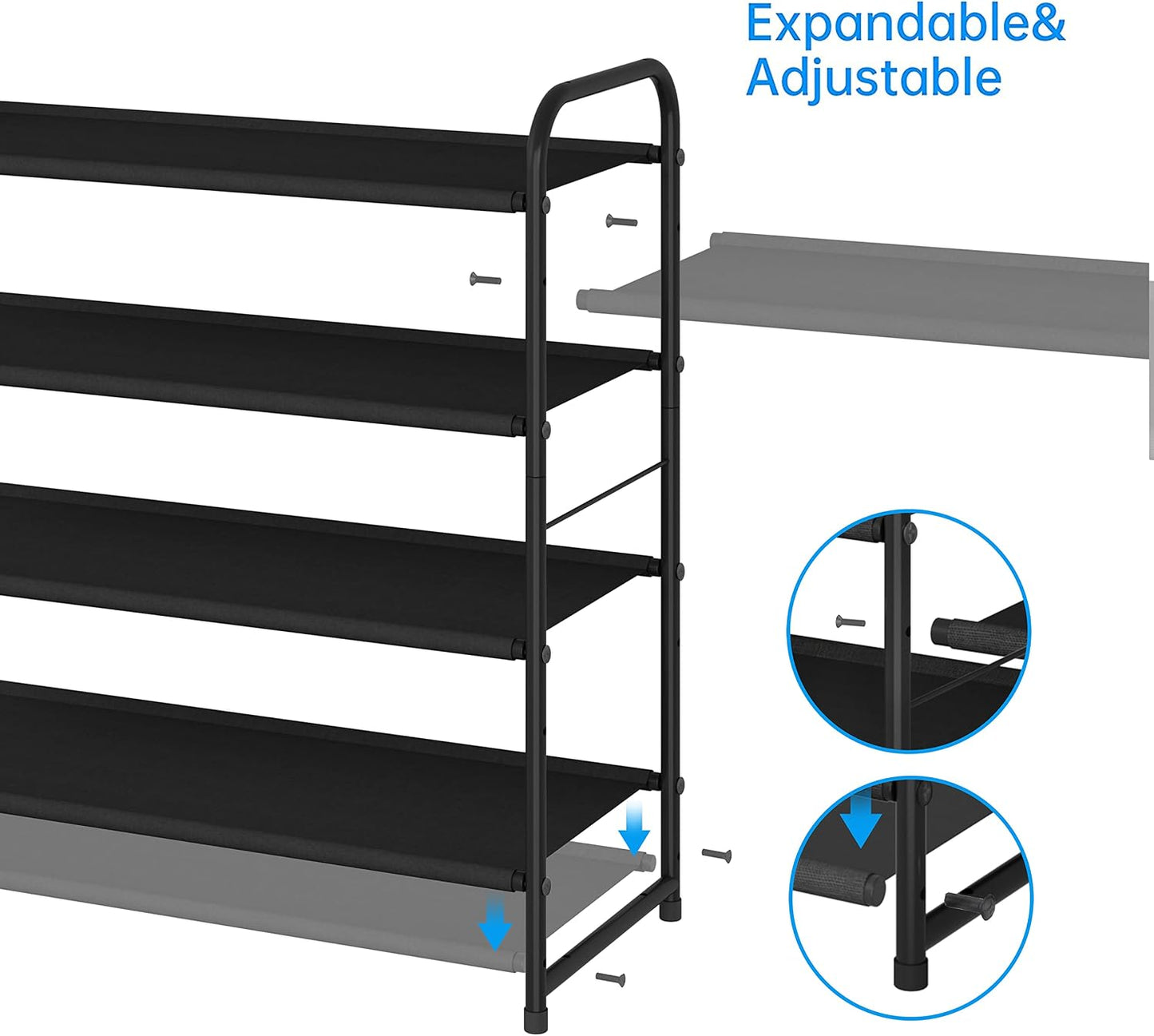 Simple Trending 3-Tier Stackable Shoe Rack, Expandable & Adjustable Shoe Shelf Storage Organizer, Wire Grid, Black