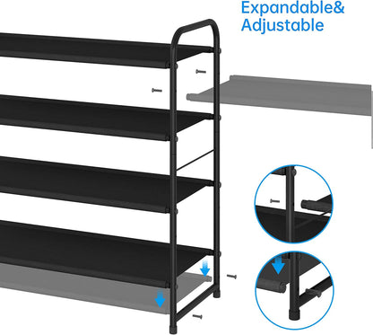 Simple Trending 3-Tier Stackable Shoe Rack, Expandable & Adjustable Shoe Shelf Storage Organizer, Wire Grid, Black