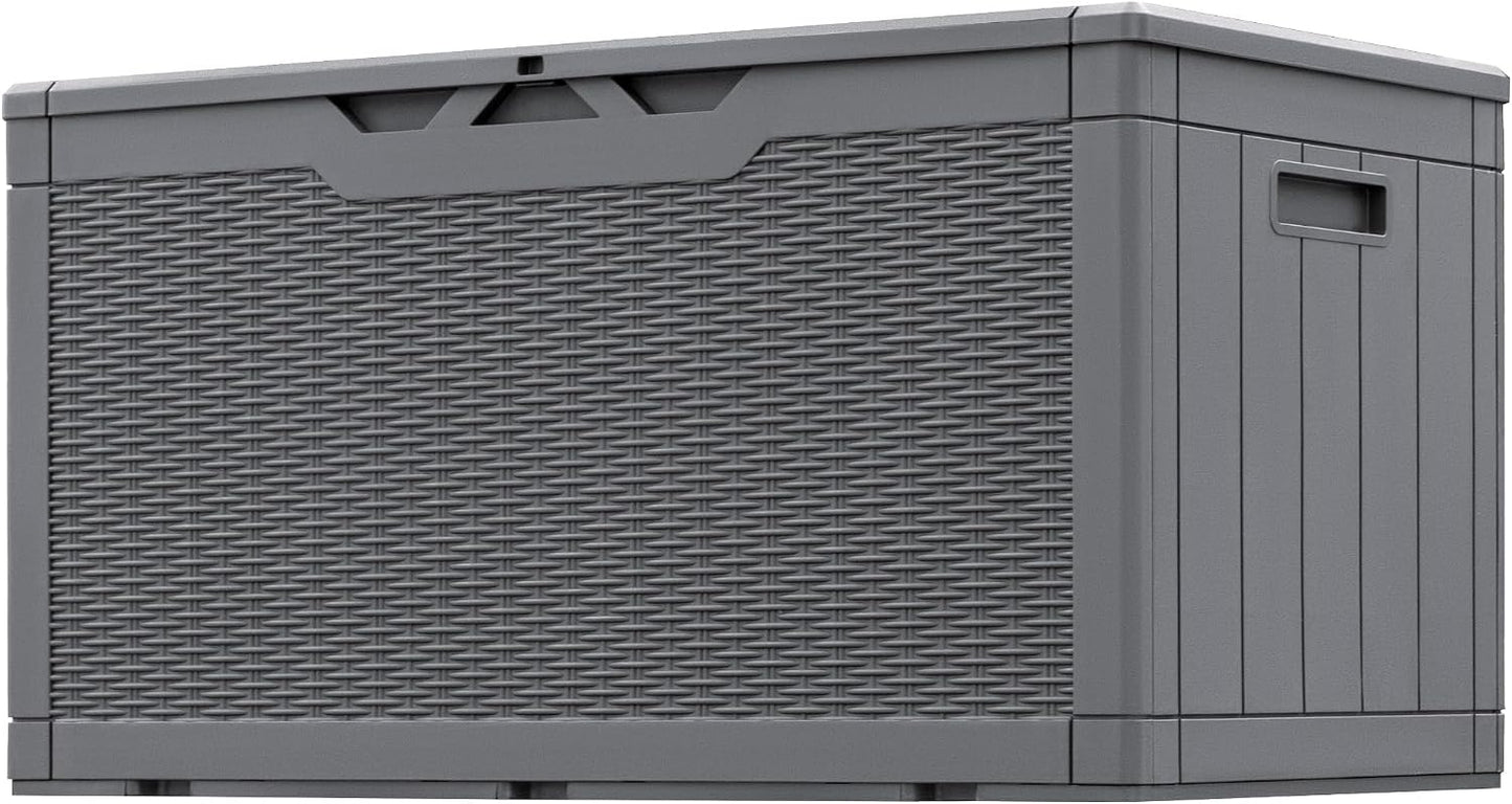 Greesum 110 Gallon Outdoor Storage Box with Lockable Lid, All-Weather for Patio Furniture, Pool Supplies & Garden Tools, Waterproof, UV-Resistant Large Deck Box, Dark Black