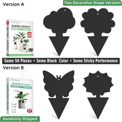 58 Pack Gnat Killer Sticky Traps for Plants - Green Fungus Gnat Sticky Trap for Indoor Houseplants, Fruit Fly, Whitefly, Aphid - Family Friendly Design, Flower/Cloud or Sunflower/Butterfly