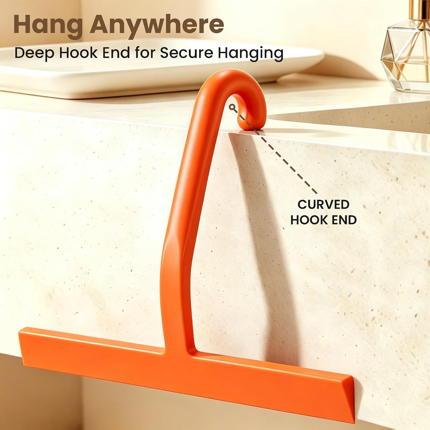 Shower Squeegee for Glass Doors - 10 Inch Bathroom Squeegee with Ergonomic Round Grip, Built-in Hook, Streak-Free No-Squeak Silicone Blade for Shower Glass, Tile Walls, Mirrors & Windows, Black