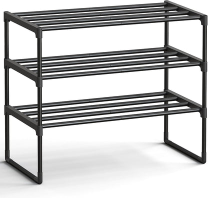SONGMICS Shoe Rack, 6-Tier Shoe Organizer, Metal Storage Shelf, Upright or Upside Down, for 24-30 Pairs, Stackable, for Entryway, 11.8 x 36.2 x 42.7 Inches, Black ULSA306BH01