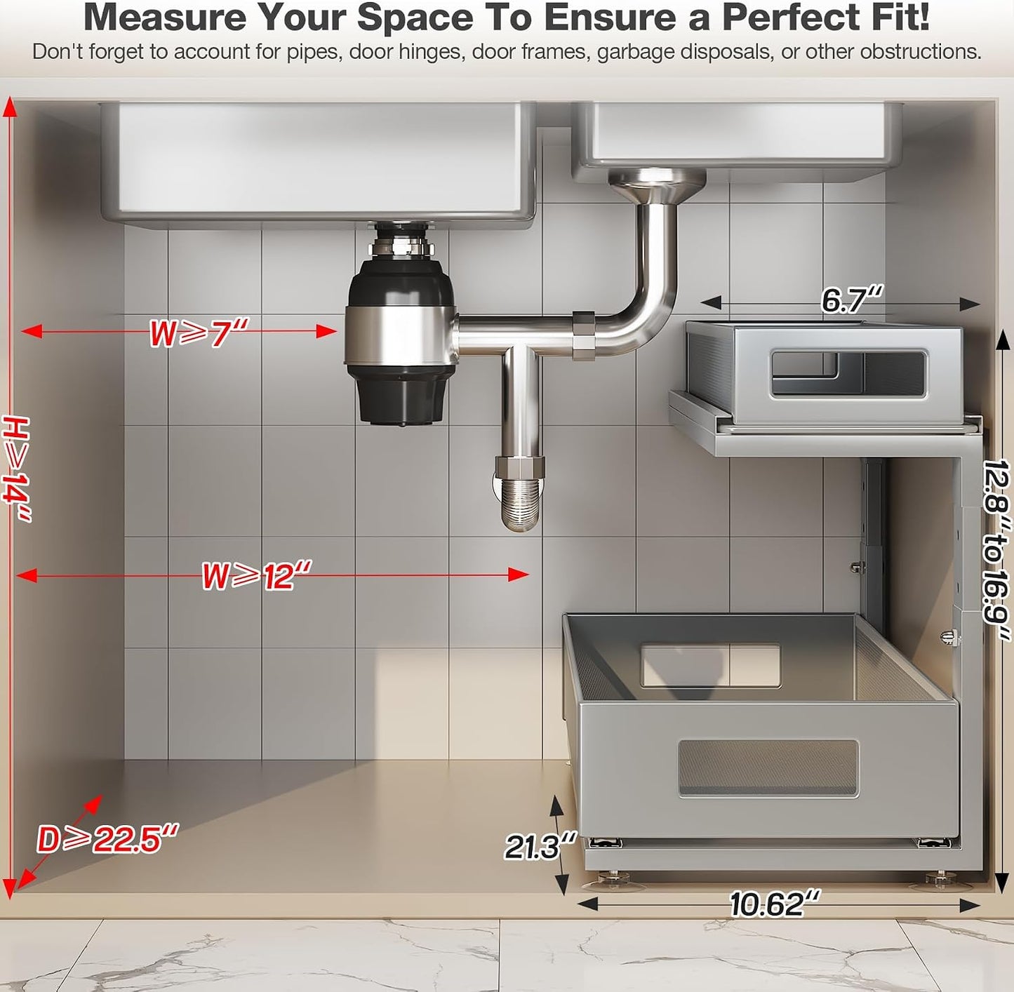2 Pack Under Sink Organizer with Next-Gen Ball-Bearing Slides,2-Tier Pull Out Cabinet Storage,Height Adjustable Drawer Shelf for Bathroom,Kitchen,Laundry,Cabinet,Pantry(Patent Pending)