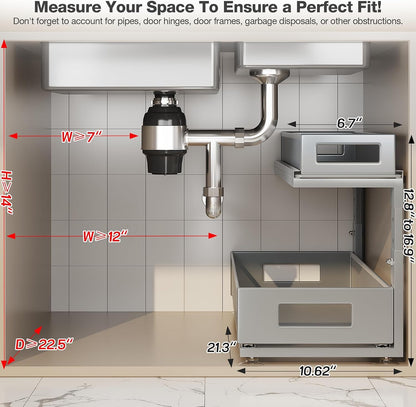 2 Pack Under Sink Organizer with Next-Gen Ball-Bearing Slides,2-Tier Pull Out Cabinet Storage,Height Adjustable Drawer Shelf for Bathroom,Kitchen,Laundry,Cabinet,Pantry(Patent Pending)
