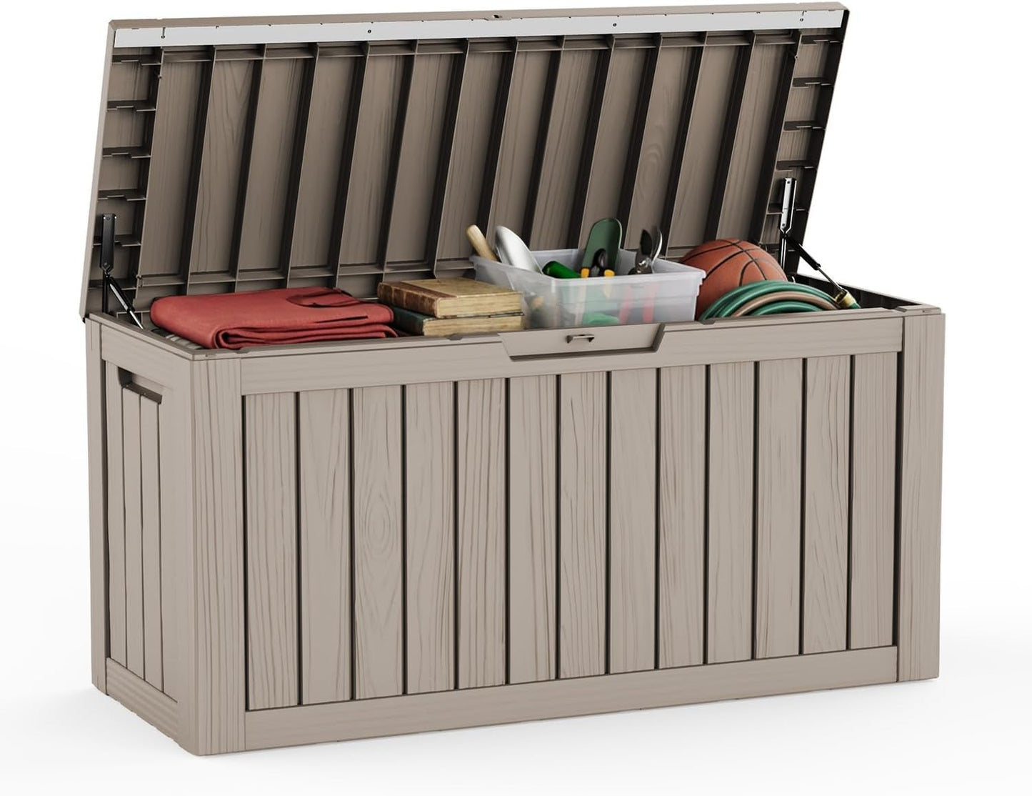 230 Gallon Large Outdoor Storage Box Waterproof, UV Resistant Resin Deck Box with Hydraulic Rod & Lockable Latch for Patio Furniture, Outside Storage Box for Garden Tools, Patio Cushions, Black
