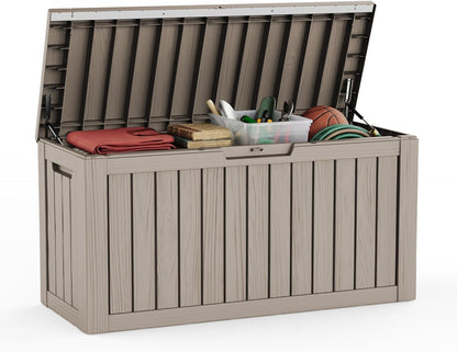 230 Gallon Large Outdoor Storage Box Waterproof, UV Resistant Resin Deck Box with Hydraulic Rod & Lockable Latch for Patio Furniture, Outside Storage Box for Garden Tools, Patio Cushions, Black