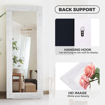 Solid Wood Full Length Mirror - 65"x22" Arched Floor Mirror, Free Standing & Wall Mounted - Elegant Design for Bedroom, Dressing Room, Hallway, Brown