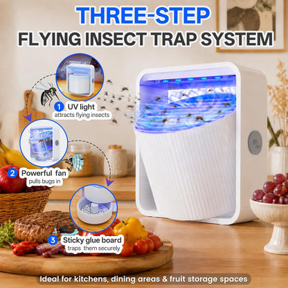 Fruit Fly Traps for Indoors, Gnat and Insects Catcher for House with UV Light, Fan Suction, Ideal for Garage, Kitchen, Patio, Plant Pots, Bedroom, 5 Sticky Pads Included, USB-C Powered