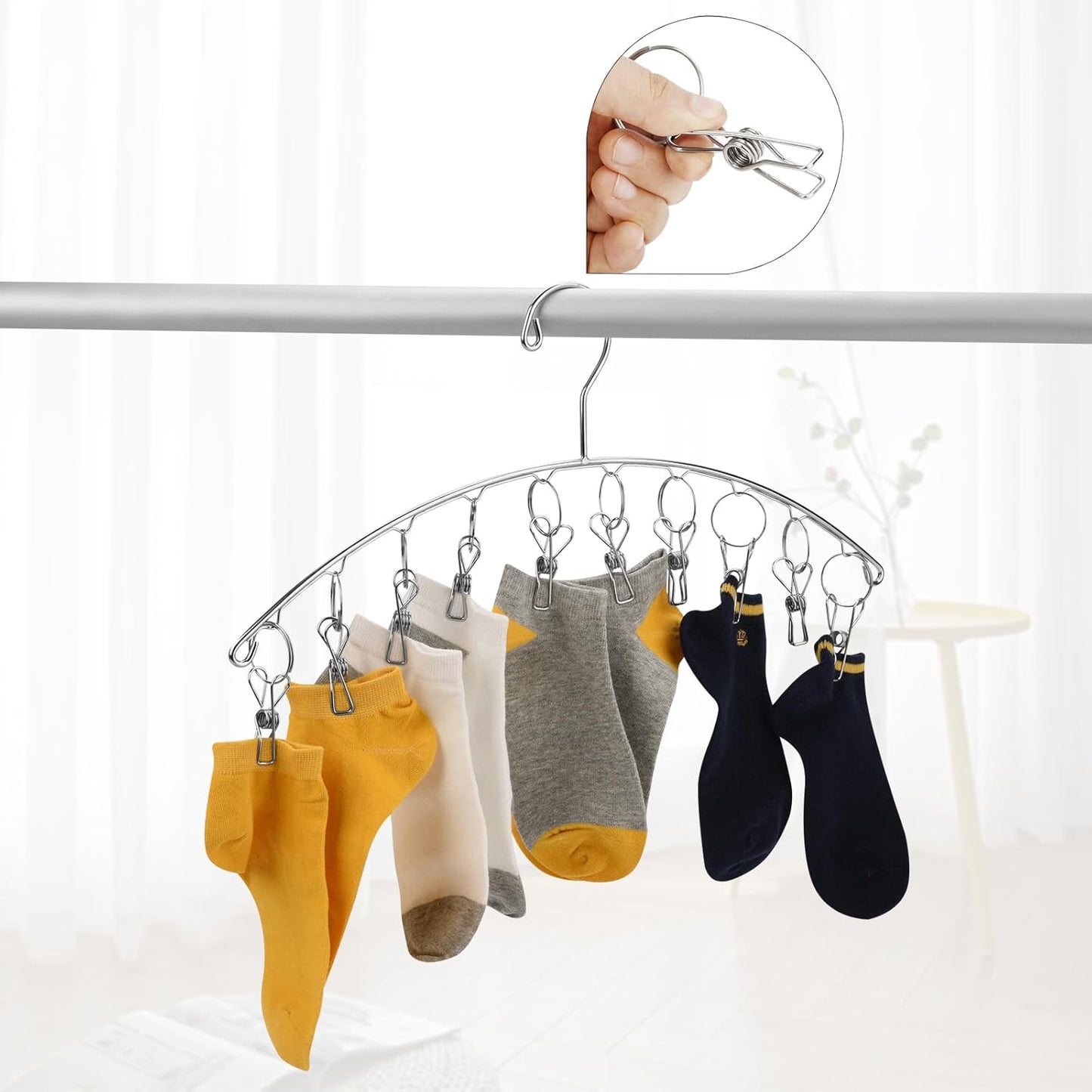 Toplife Clothes Hanger with 10 Clips, Stainless Steel, Windproof, for Drying Socks, Bras, Underwears, Baby Clothes, Hats, Scarfs, Towels, Pants and Gloves, Set of 4 (Outdoors)