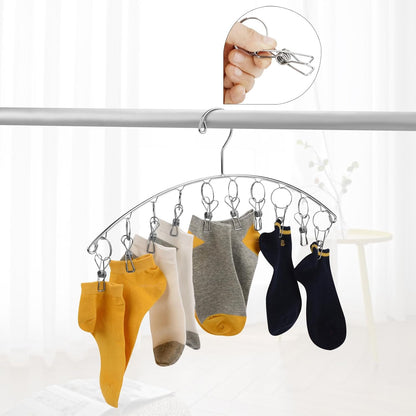 Toplife Clothes Hanger with 10 Clips, Stainless Steel, Windproof, for Drying Socks, Bras, Underwears, Baby Clothes, Hats, Scarfs, Towels, Pants and Gloves, Set of 4 (Outdoors)