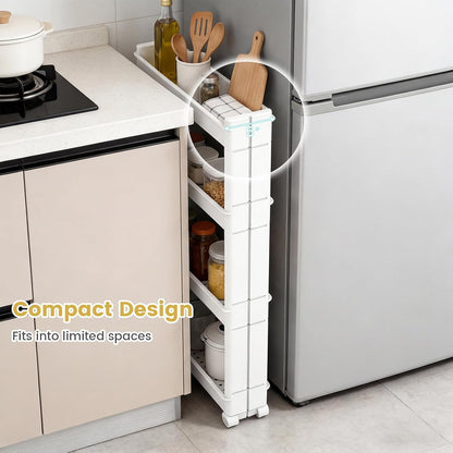 GOFLAME 4-Tier Rolling Utility Cart, Multifunctional Slim Storage Trolley with Detachable Trays and Wheels, Mobile Shelving Unit Organizer for Kitchen, Living Room and Bathroom (20” × 5” × 40”)