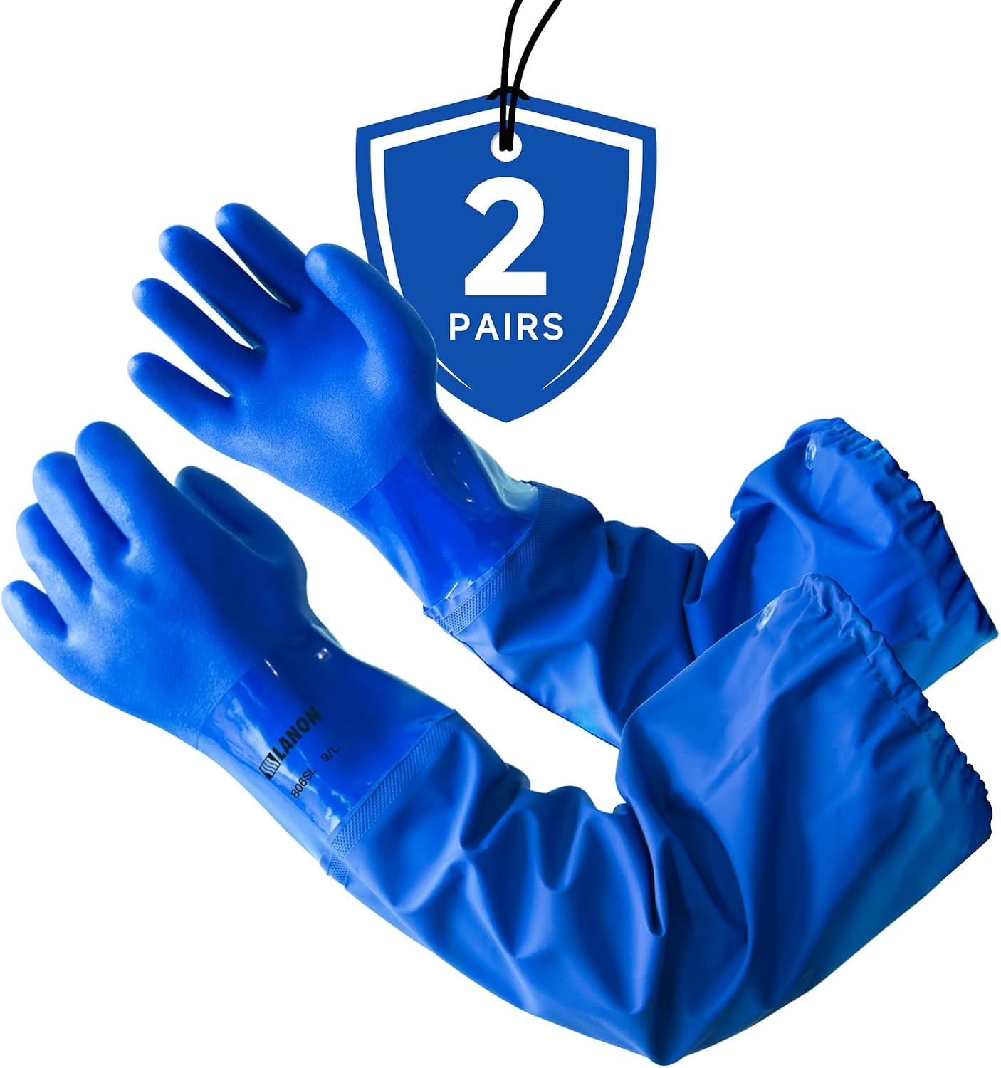 LANON 26" Elbow Length PVC Chemical Resistant Gloves, Heavy-Duty Long Rubber Gloves, Acid, Alkali & Oil Protection, XL