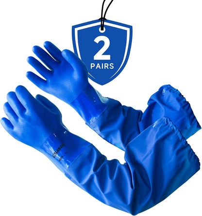 LANON 26" Elbow Length PVC Chemical Resistant Gloves, Heavy-Duty Long Rubber Gloves, Acid, Alkali & Oil Protection, XL