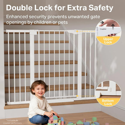 Cumbor 29.7-48" Baby Gate for Stairs, Mom's Choice Awards Winner-Dog Gate for Doorways, Auto Close Safety Pet Gate for Dogs Indoor, Easy Install Pressure Mounted Child Gate with Walk Thru Door, Brown