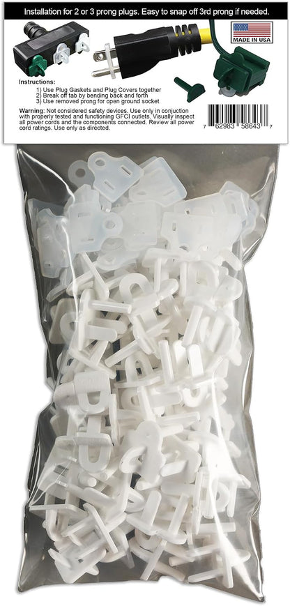 (Set of 10, White0 The Original Weatherproof Gaskets & Plug Covers - Made in USA, Outdoor Waterproof GFCI Protectors, Christmas Light Installation, Extension Cords, Stop GFCIs from Tripping