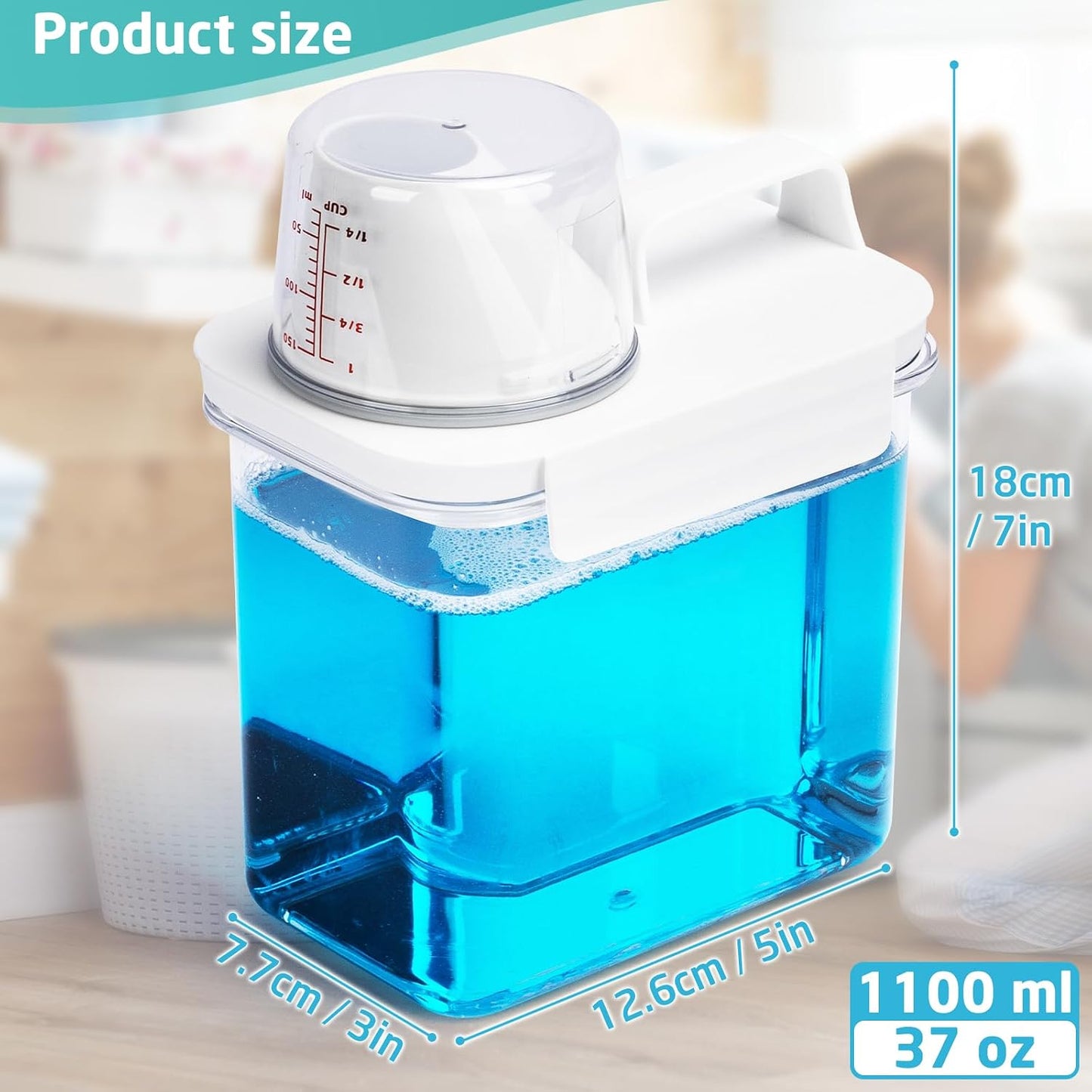 Provoue Laundry Detergent Dispenser-2 Pack, 37 oz Detergent Dispenser with 4 Removable Labels, Laundry Soap Dispenser for Laundry Room Organization and Storage, BPA Free & PET Plastic Clear