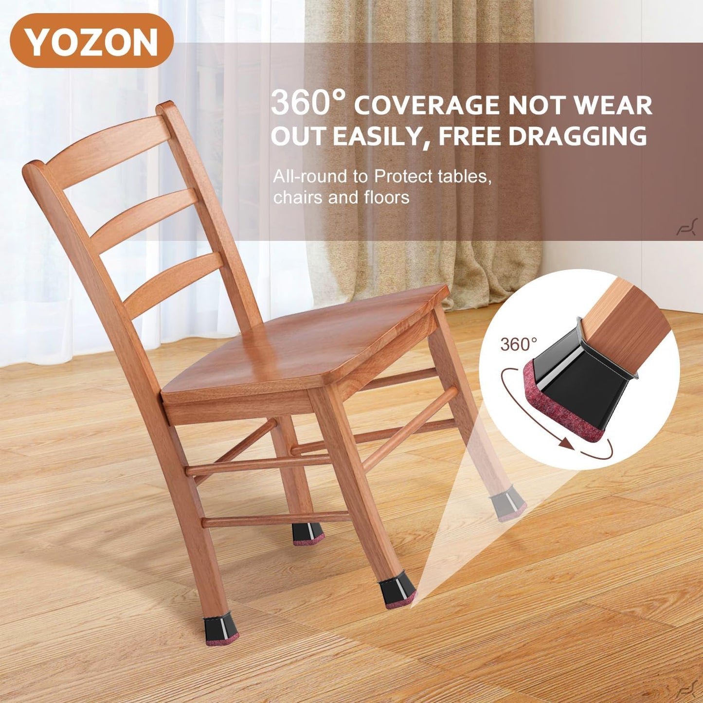 YOZON Chair Leg Floor Protectors Felt Furniture Pads Silicone Caps | Chair Leg Protectors for Hardwood Floors 32 Pack Anti-Scratch Reduce Noise Clear Round Medium Fit 3/4" to 1-3/16" (19-30mm)