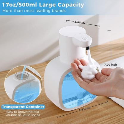 Automatic Foaming Soap Dispenser, 17oz/500ml Touchless Rechargeable with 4-Level Adjustable & IPX5 Waterproof - Level Display for Wall/Tabletop Use in Bathroom, Kitchen, Black