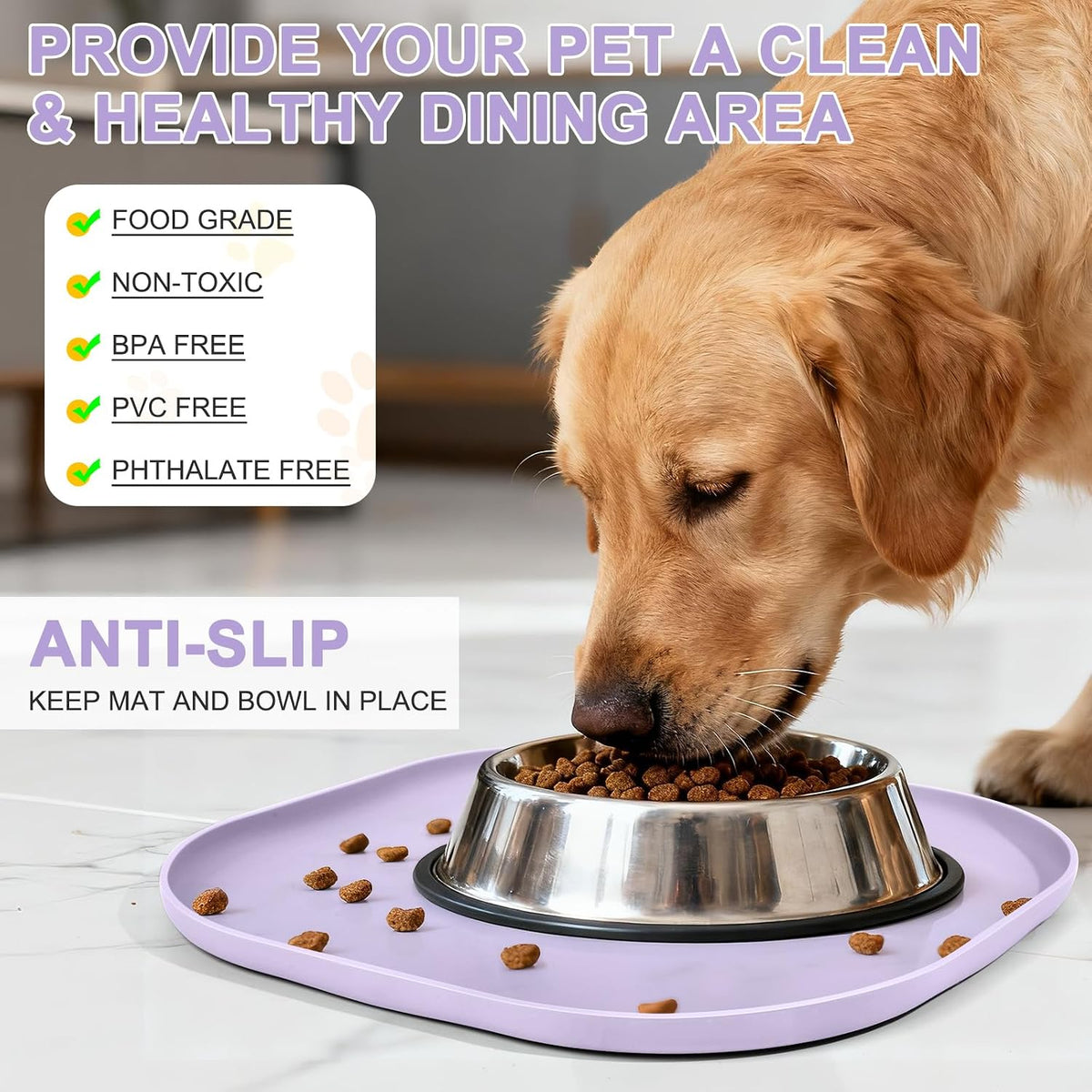 SMILOOL Silicone Pet Food Mat with Raised Edge for Food and Water Bowl, Dog Feeding Mats, Cat Food Trays for Floor Waterproof, Rubber Tray for Dogs and Cats, 19 x 12 x 0.7 Black