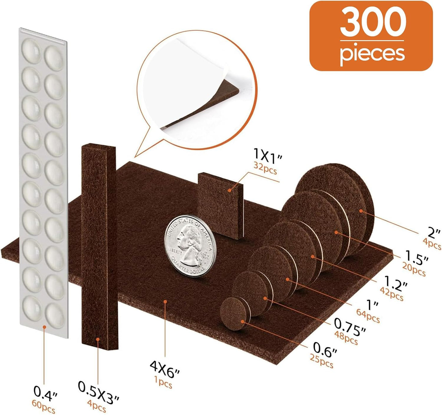 Furniture Pads 300 Pack Premium Furniture Felt Pads (Beige), Huge Quantity Self Adhesive Anti Scratch Floor Protector for Furniture Legs Hardwood with 60 Cabinet Door Bumpers