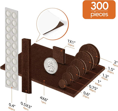 Furniture Pads 300 Pack Premium Furniture Felt Pads (Beige), Huge Quantity Self Adhesive Anti Scratch Floor Protector for Furniture Legs Hardwood with 60 Cabinet Door Bumpers