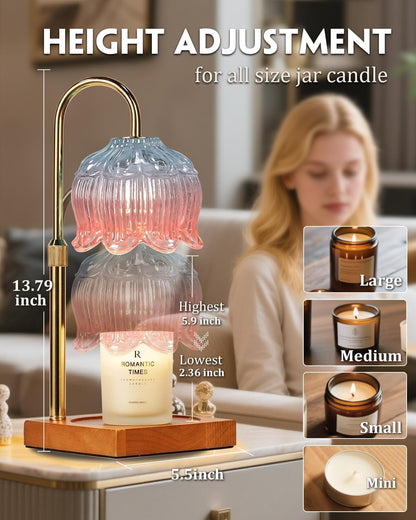 Funistree Flower Candle Warmer Lamp with Timer & Dimmer, Adjustable Height Candle Warmer, Christmas Birthday Gifts for Women Mom, House Warming New Home Decor, Wax Warmer with 2 Bulbs for Jar Candles