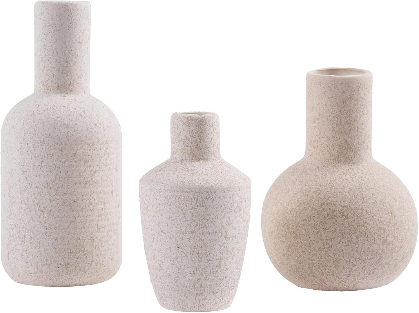 DN DECONATION Flower Vase Set of 3, Small Ceramic Vase Farmhouse Home Decor | Rustic Vases for Pampas Grass Dried Fresh Flowers, Living Room, Kitchen, Bedroom, Bathroom, Mantel Table Decor, Beige & Brown