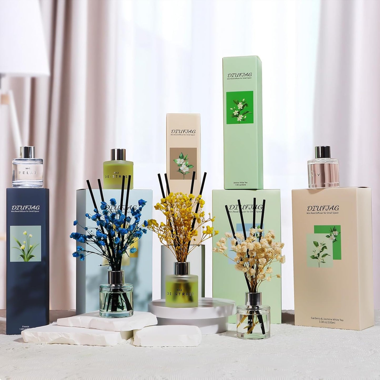 3 Pack Fragrance Reed Diffuser, 50ML Lavender Jasmine Lemongrass Aromatherapy Diffuser Set with 12 Black Fiber Sticks,Air Freshener for Bedroom Bathroom Office, 8.2X 6.6X 2.1 inch