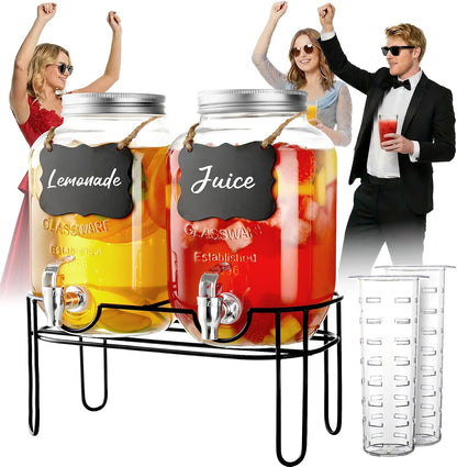 2 Gallon Glass Drink Dispensers For Parties，Lemonade Beverage Dispenser With Stand And Spigot For BBQ, Picnic, Party,Laundry Detergent Dispenser