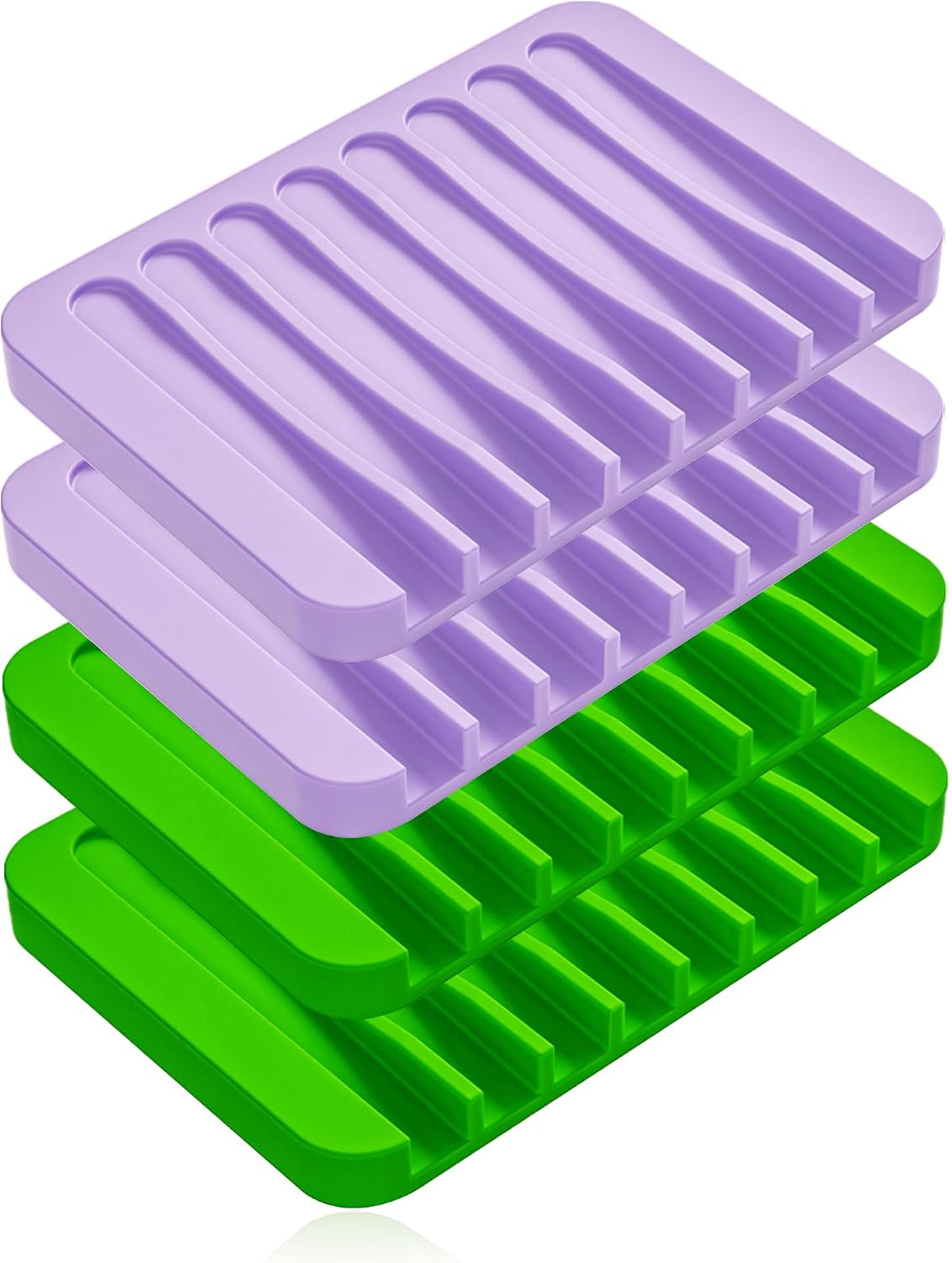 4-Pack Self Draining Soap Dish for Shower Bathroom Waterfall Silicone Soap Saver Tray Sponge Holder for Kitchen Sink Non-Slip Easy Clean (Black and White)