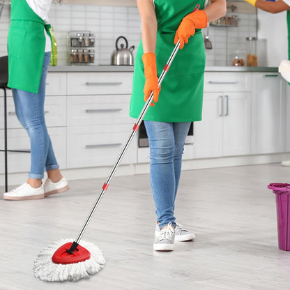 2 Spin Mop Head Replacement, 1 Base, 1 Mop Handle (30-58in) Combo Mops Set Compatible with OCedar EasyWring RinseClean Microfiber Mops (White (1-Tank System))