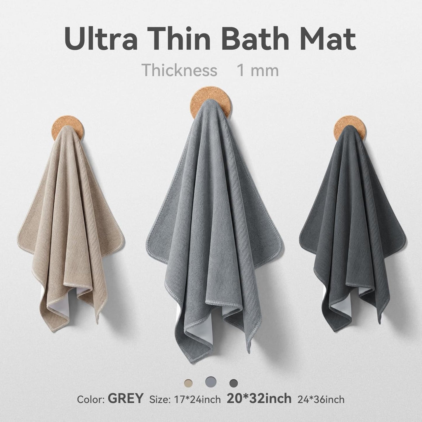 MontVoo Ultra Thin Bath Mat, Super Absorbent Bathroom Mat, Quick Drying Bath Rugs for Bathroom, Machine Washable Non-Slip Bathroom Rug Front of Bathtub, RV, Shower Room, Sink, (17x24, Grey, 1Pack)