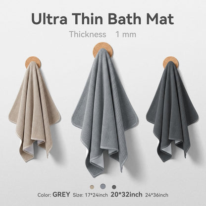 MontVoo Ultra Thin Bath Mat, Super Absorbent Bathroom Mat, Quick Drying Bath Rugs for Bathroom, Machine Washable Non-Slip Bathroom Rug Front of Bathtub, RV, Shower Room, Sink, (17x24, Grey, 1Pack)